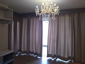 Desk, blackout curtains, free WiFi, bed sheets