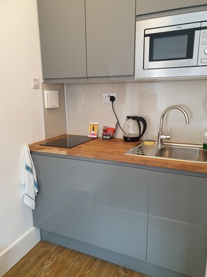 Fridge, microwave, stovetop, dishwasher - McMillan House Studio Apartments (York)