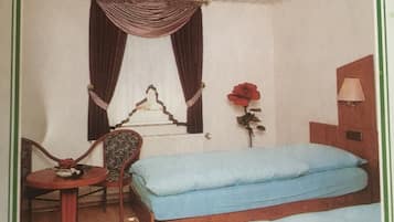 Desk, free WiFi, bed sheets