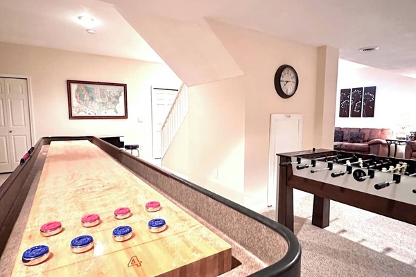 Game Room | New in 2024! Arcade games, shuffleboard, foosball, board games and pool table + popcorn machine!