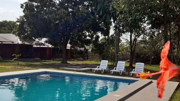 Outdoor pool, open 8:00 AM to 9:00 AM, sun loungers