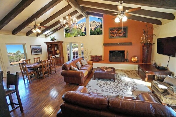 Smart TV, fireplace, DVD player