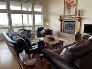 Smart TV, fireplace, DVD player, foosball