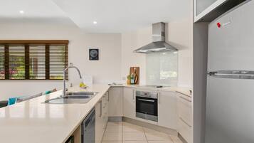 Basic Apartment | Private kitchen | Full-size fridge, microwave, oven, stovetop