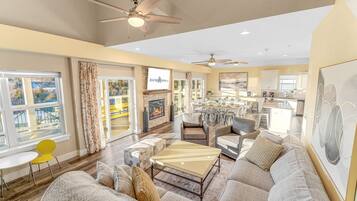 Smart TV, fireplace, video game console, DVD player