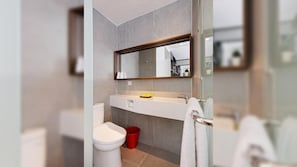 Shower, slippers, towels