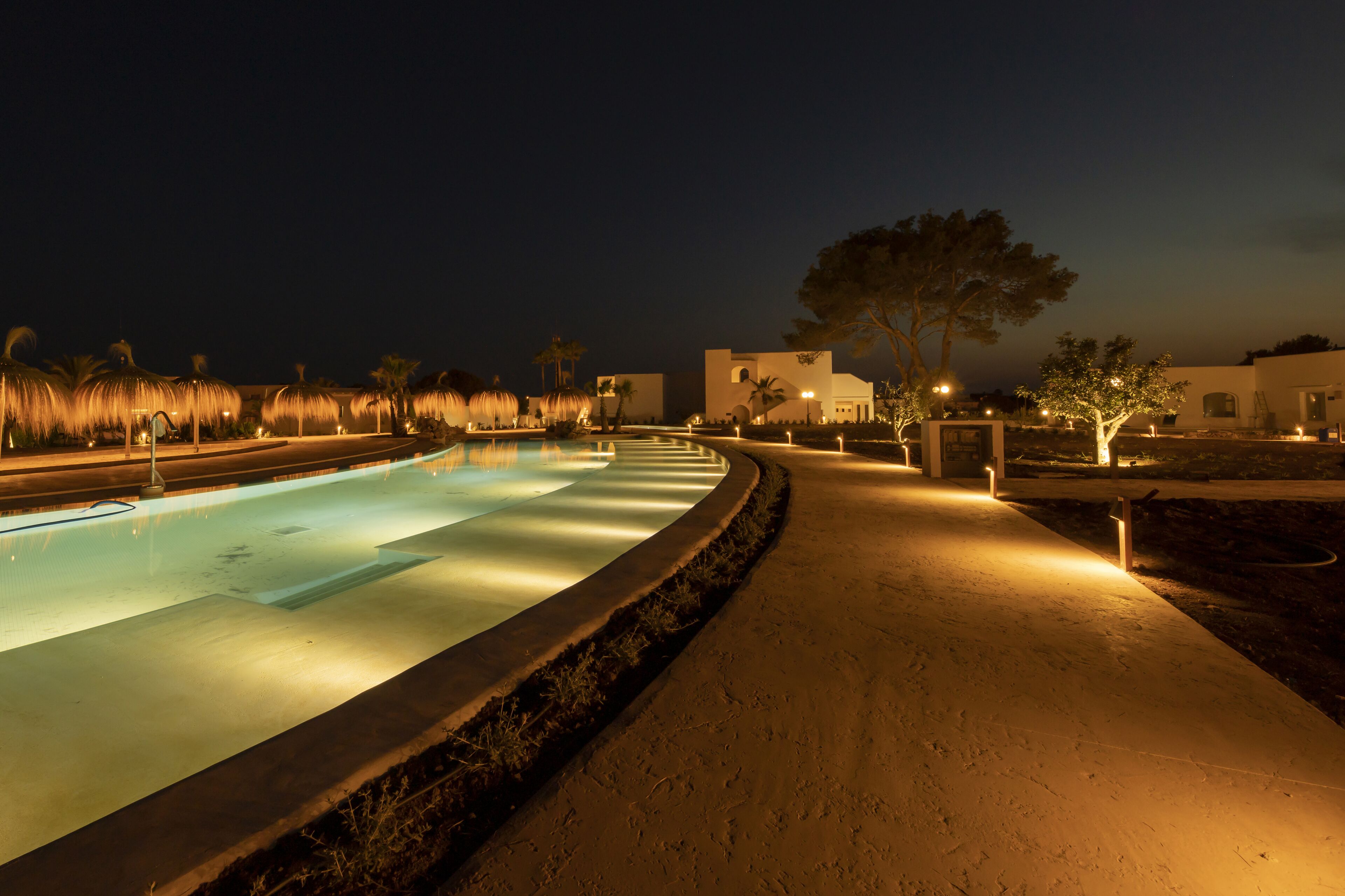 outdoor pool, pool umbrellas, pool loungers