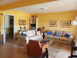 Fernseher, DVD-Player, Bücher, Musikbibliothek