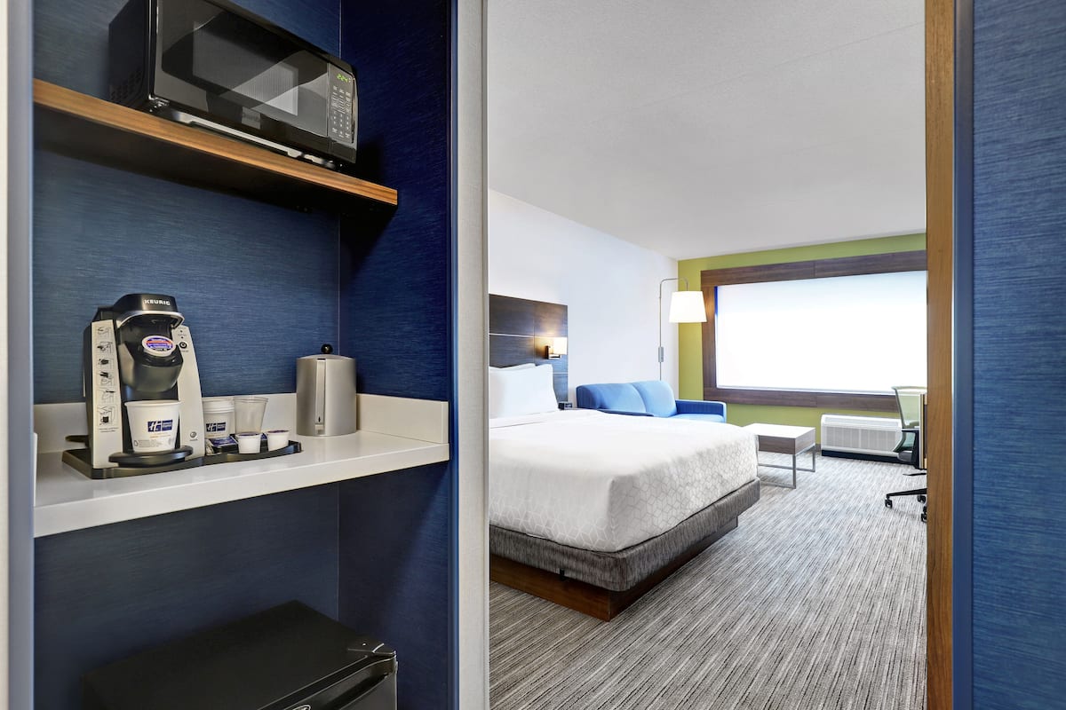 suite, 1 king bed with sofa bed (walk-in shower) | desk, laptop workspace, iron/ironing board, free wifi