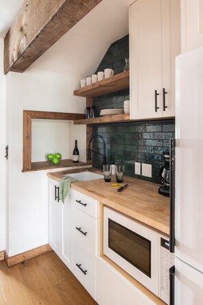 Fridge, microwave, coffee/tea maker