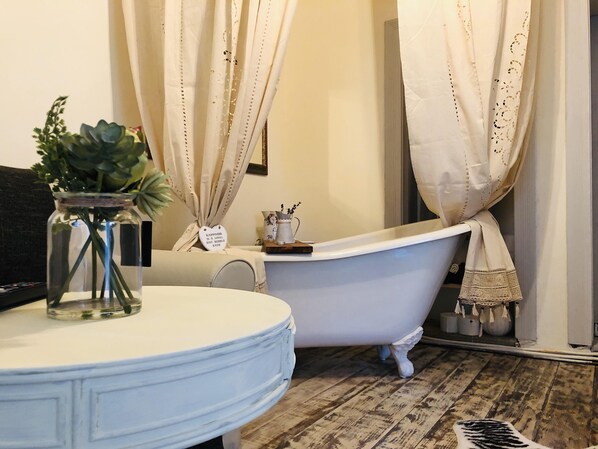 Shower, hair dryer, shampoo, toilet paper