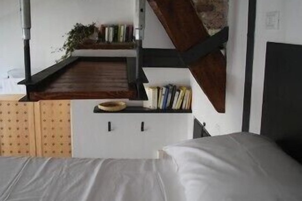 The double bed on the mezanine