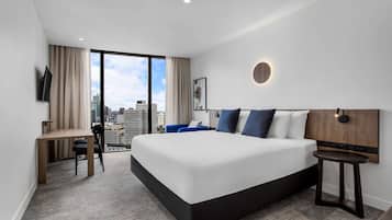 In-room safe, desk, laptop workspace, blackout curtains