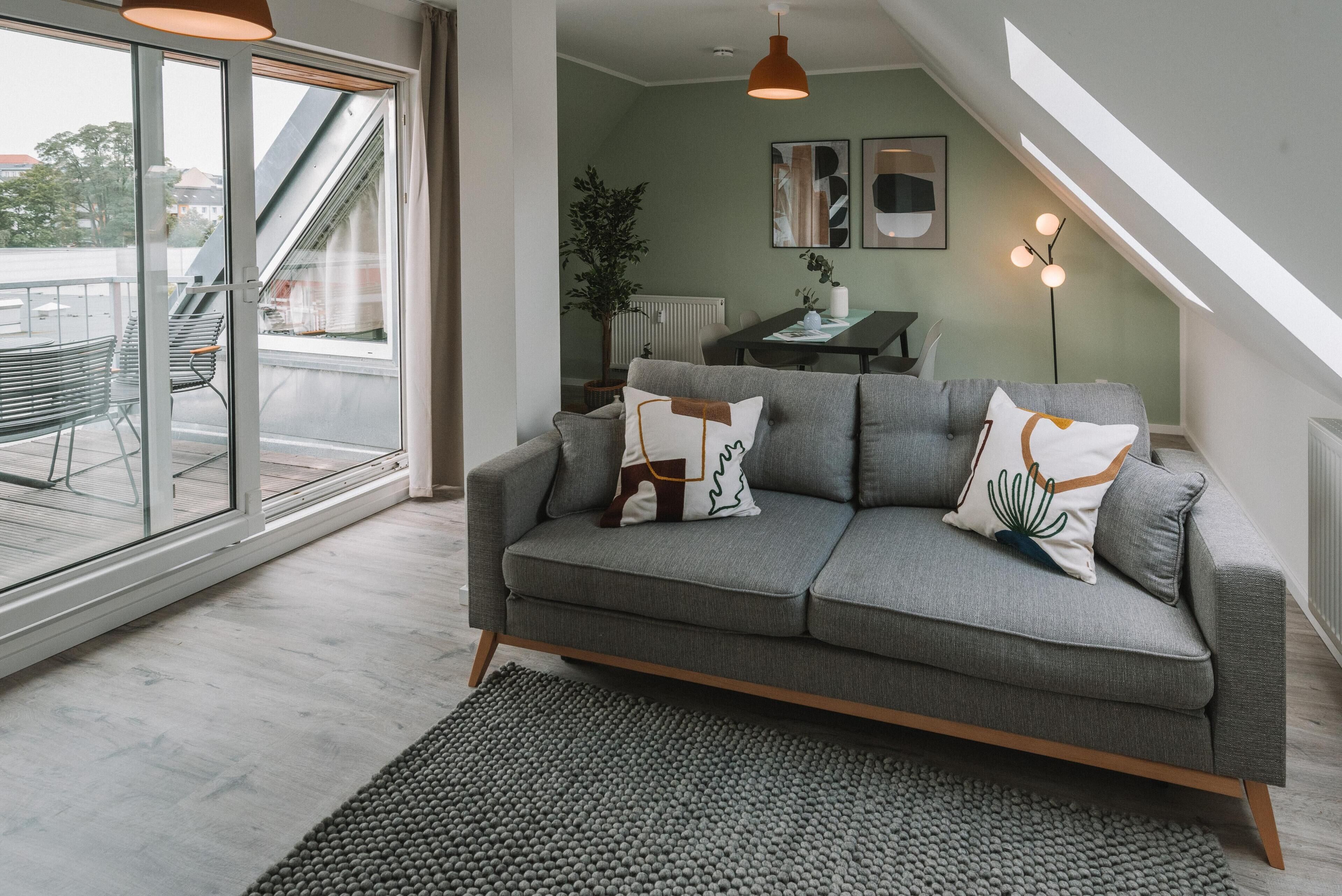 公寓, 1 張加大雙人床及 1 張梳化床 (Chemnitz Hartmannstr | One-Bedroom Pe) | 客廳 | 智能電視