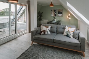 公寓, 1 张大床和 1 张沙发床 (Chemnitz Hartmannstr | One-Bedroom Pe) | 起居区 | 智能电视