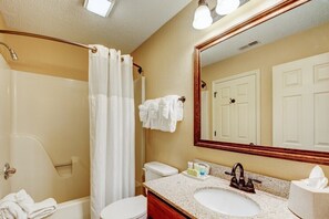 Hair dryer, towels, toilet paper