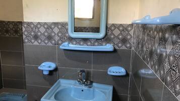 Rainfall showerhead, slippers, towels