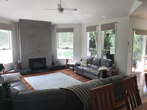 Smart TV, fireplace, DVD player, toys