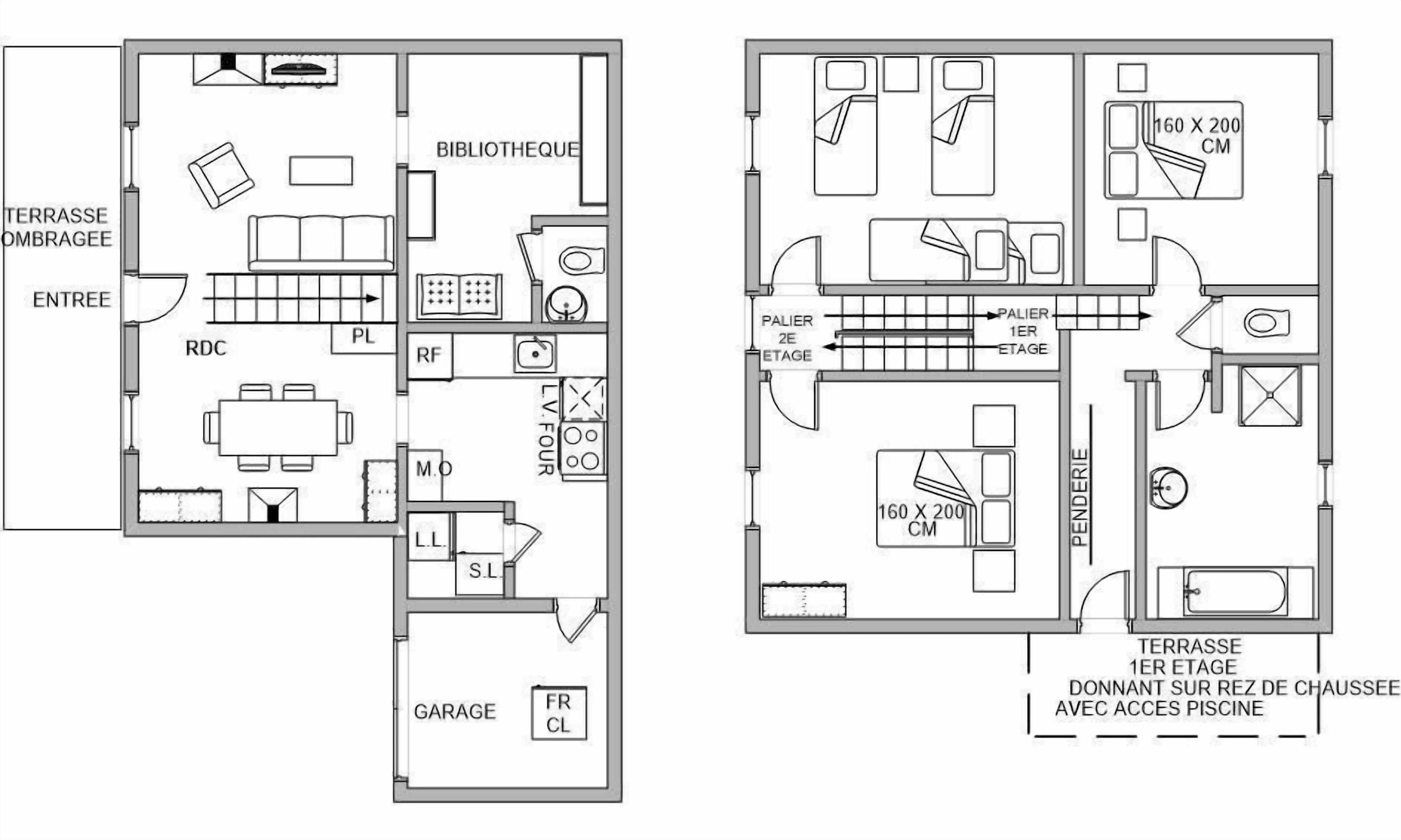 A floor plan of a hotel with a terrace, a library, a dining area, and a garage.