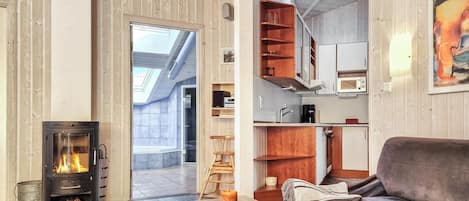 Télévision, cheminée, lecteur de DVD