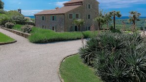 A stone house with a tiled roof, surrounded by lush greenery and a gravel path. - Wonderful private villa with A/C, WIFI, private pool, TV, patio, pets allowed and panoramic view (Umag)