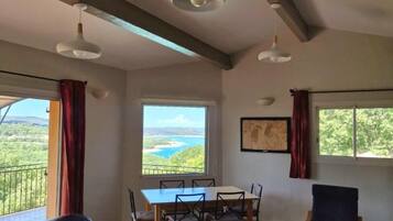 Télévision, cheminée, lecteur de DVD, livres