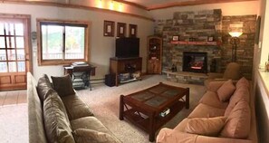 Chimenea, reproductor de DVD y videoteca 