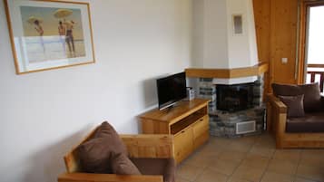 Televisor, llar de foc i reproductor de DVD