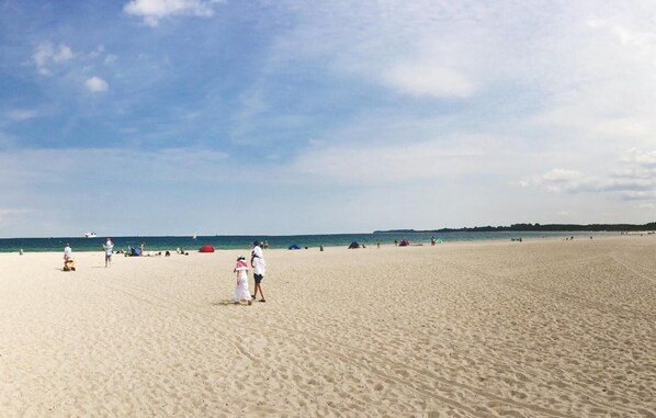 On the beach, waterskiing
