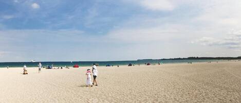 On the beach, waterskiing