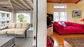 42-inch TV with cable channels, MP3 dock