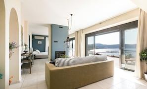 Smart TV, chimenea, reproductor de DVD, biblioteca de música
