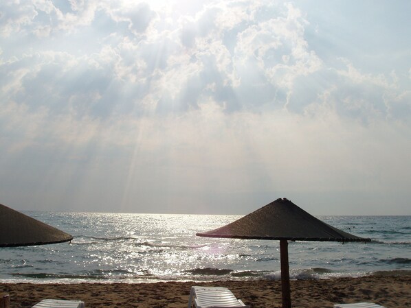 Ranta lähistöllä, aurinkotuoleja