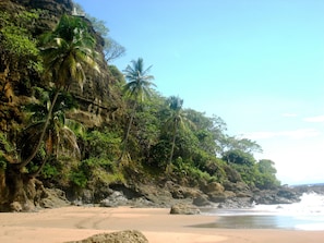On the beach, sun loungers