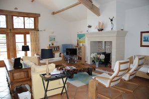 TV, fireplace, DVD player, books - Barn Conversion With Private Pool & Stunning Views (Tournon-D'agenais)