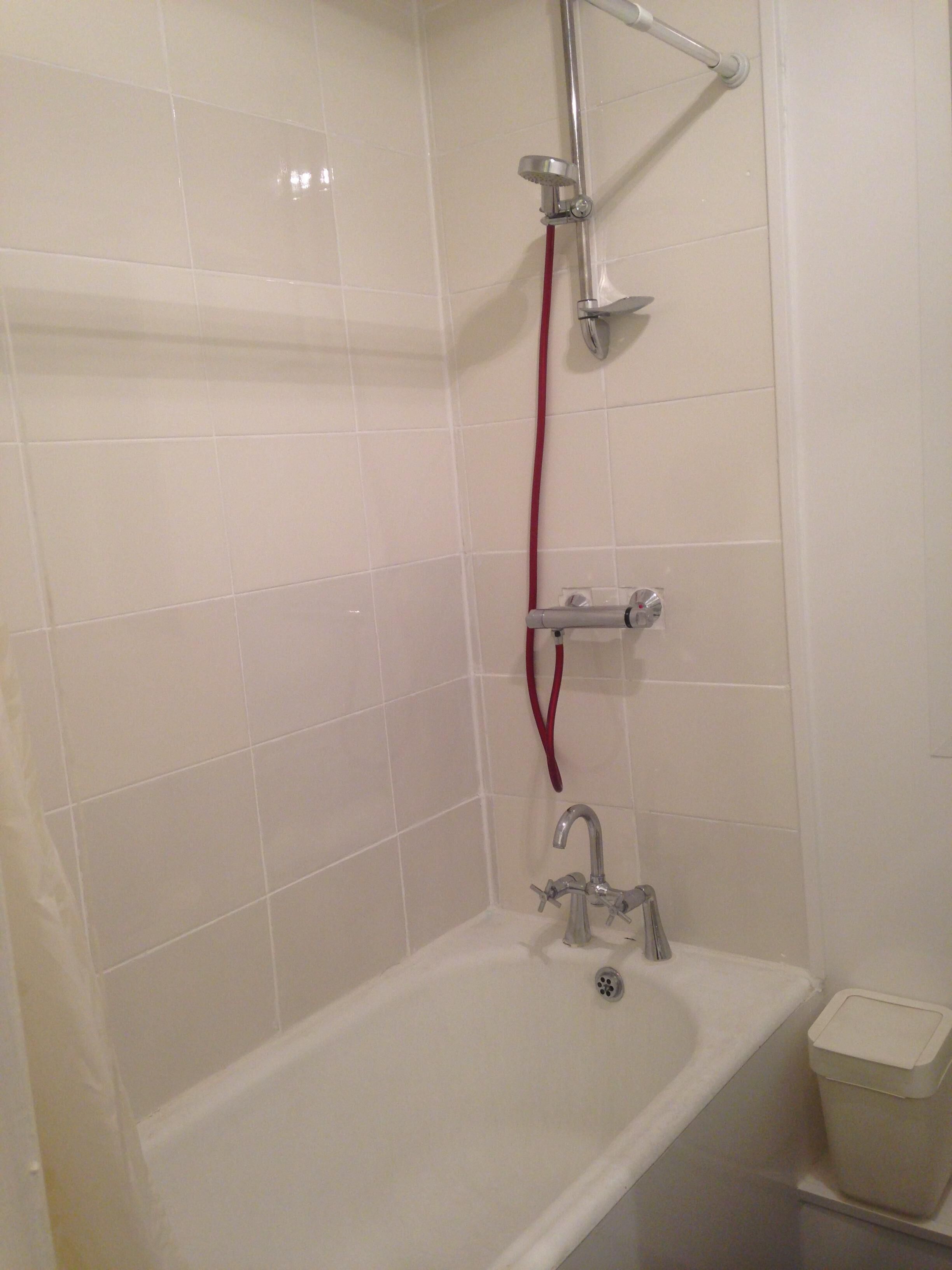 Bathtub, hair dryer, towels, soap