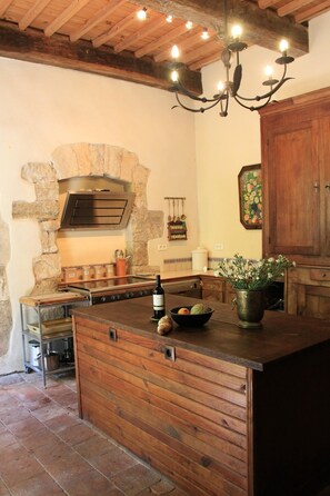 Fridge, microwave, oven, stovetop - Historic 12th Century Chateau de Boussagues, Unique Self-Contained Apartment (La Tour-Sur-Orb)