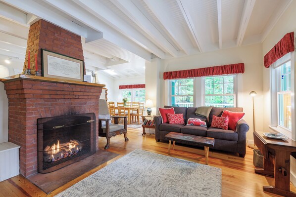 Smart TV, fireplace, DVD player, books