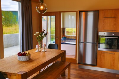 Hrimland Mountain Cottage with a great view over Akureyri and Eyjafjordur