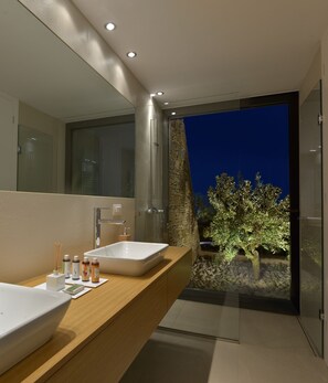 Bathtub, hair dryer, towels, soap