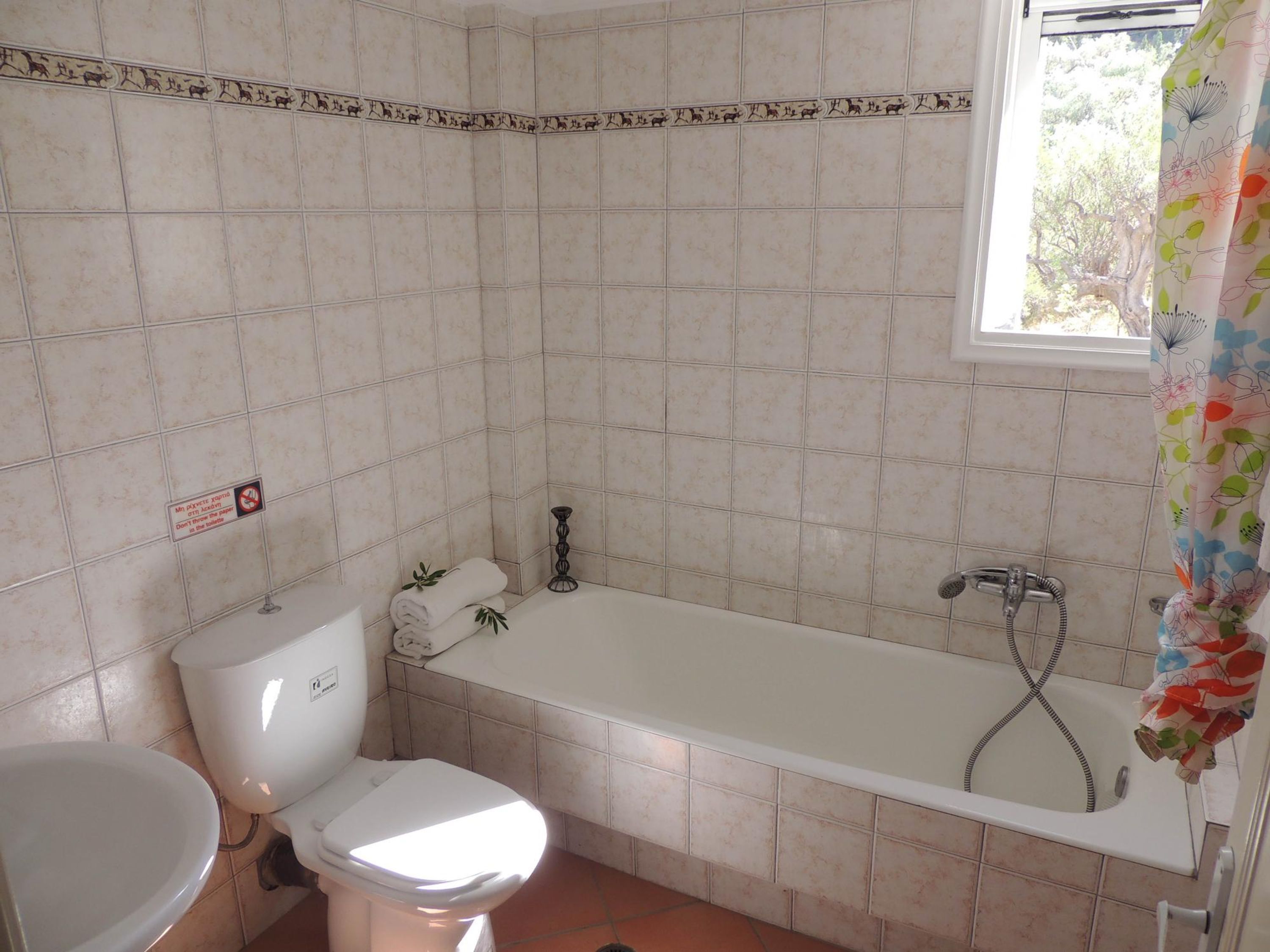 Combined shower/tub, hair dryer, towels