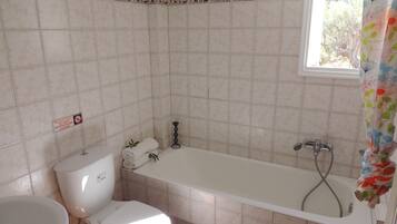 Combined shower/tub, hair dryer, towels