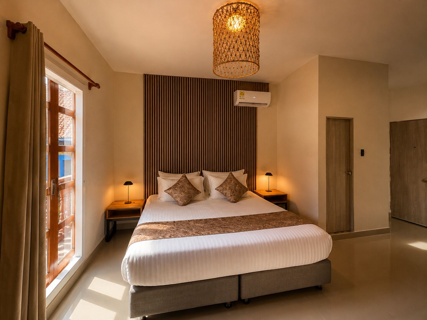 Quarto superior, 1 cama King, vista para a cidade | Cofres nos quartos, ferros/tábuas de passar roupa, Wi-Fi de cortesia