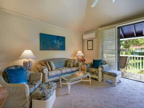 TV, DVD player - Embrace Ease+Perks! Enjoy WiFi, Ceiling Fans, Flat Screen, Kitchen+Lanai–Kiahuna 2043 (KOLOA)