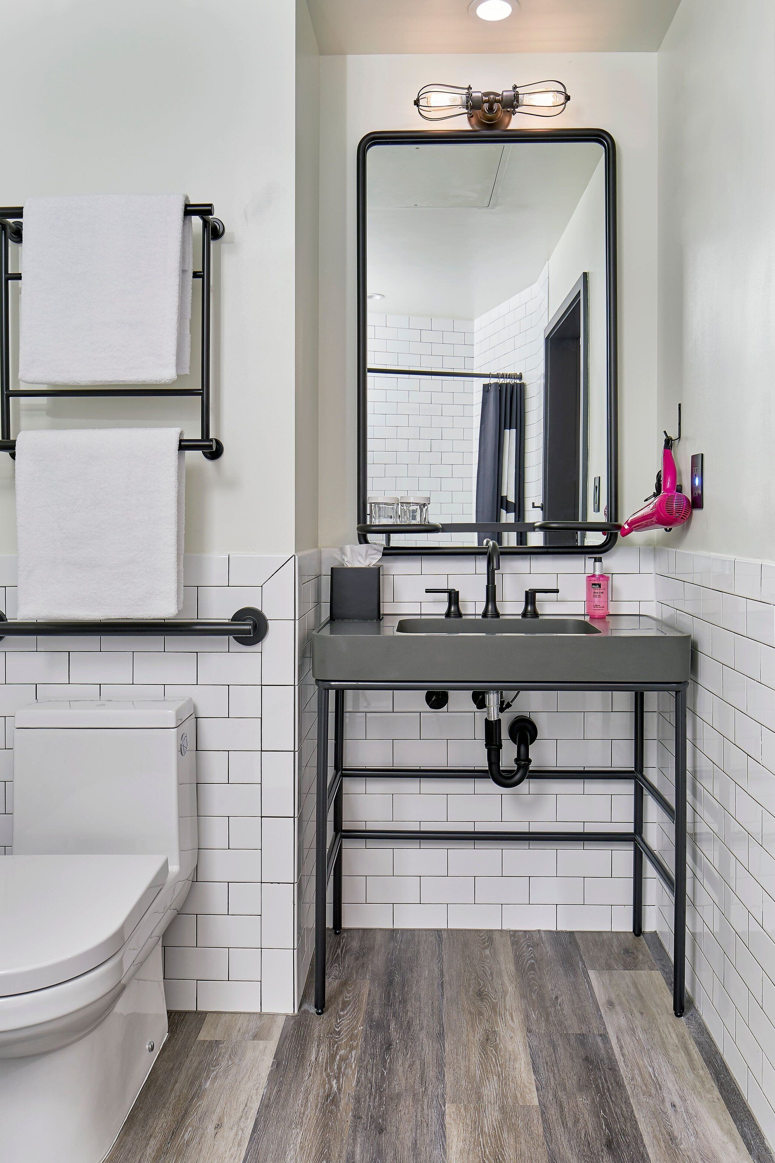 shower, designer toiletries, towels