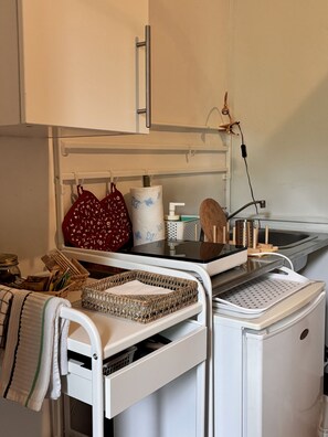 Réfrigérateur, surface de cuisson, bouilloire électrique, grille-pain