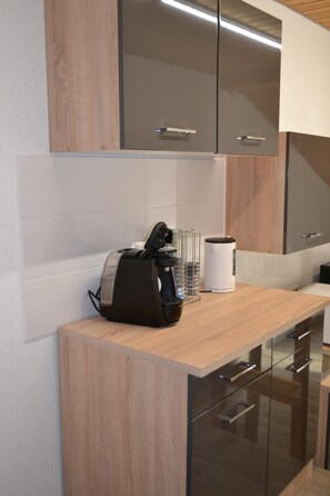 Fridge, microwave, oven, electric kettle