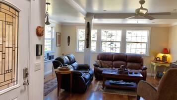 TV, DVD player, books, music library