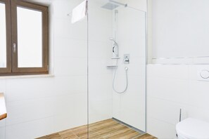 Shower, free toiletries, hair dryer, towels