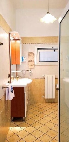 Shower, hair dryer, bidet, towels